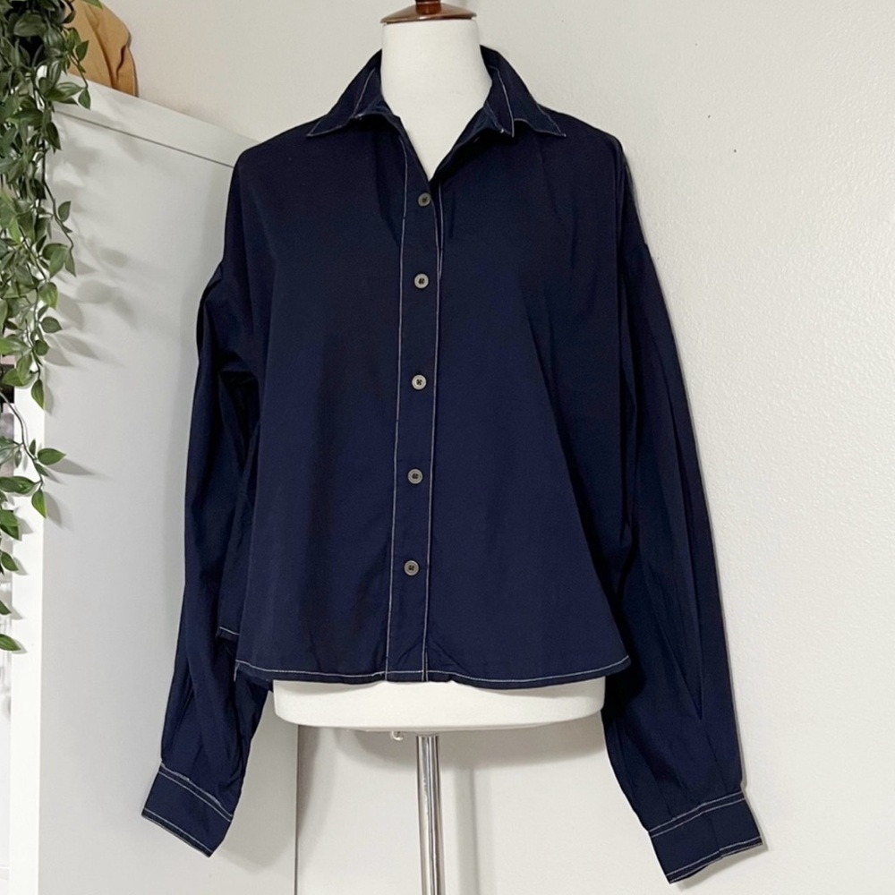 Free People We The Free Navy Blue Cliff Button Down Shirt Size XS.‎